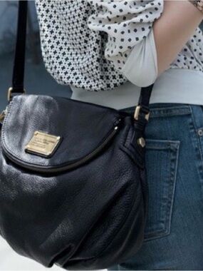Marc Jacobs Natasha Q Black Leather Crossbody Bag with Gold Hardware